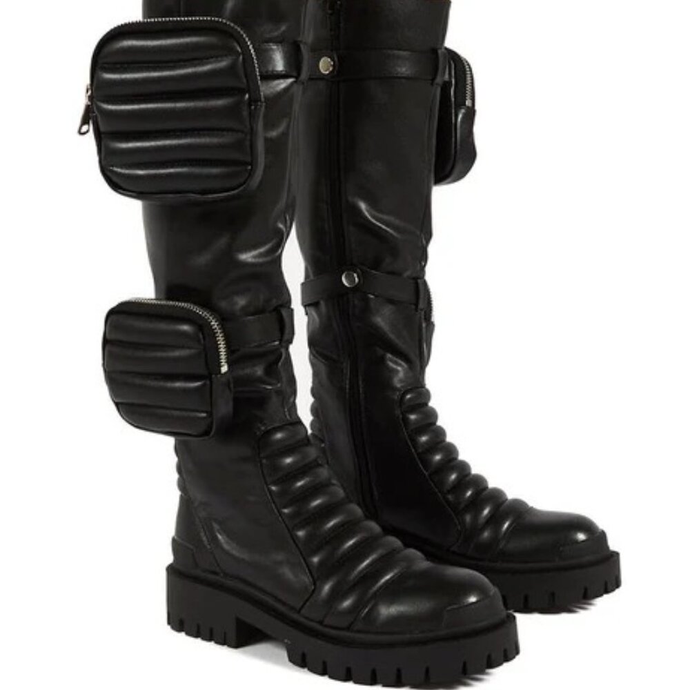 Public Desire Women's Taya Military Biker Moto Knee Boots